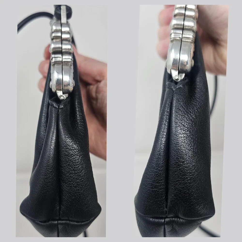 Vtg Rare Brighton One World Mini Mouse Crossbody Black Leather Ornate Kiss Lock - Picture 8 of 11